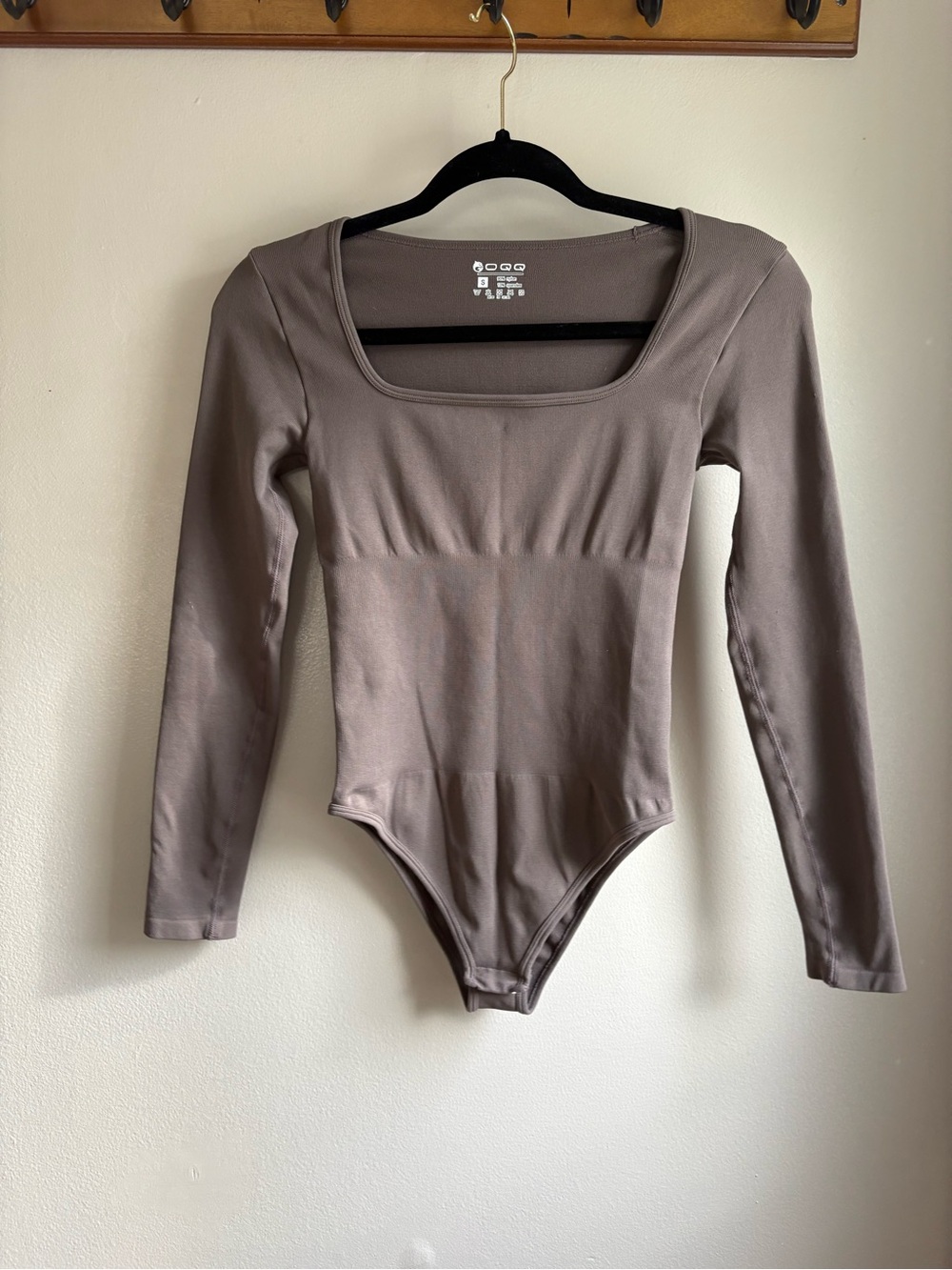 Long Sleeve Square Neck Bodysuit in Taupe